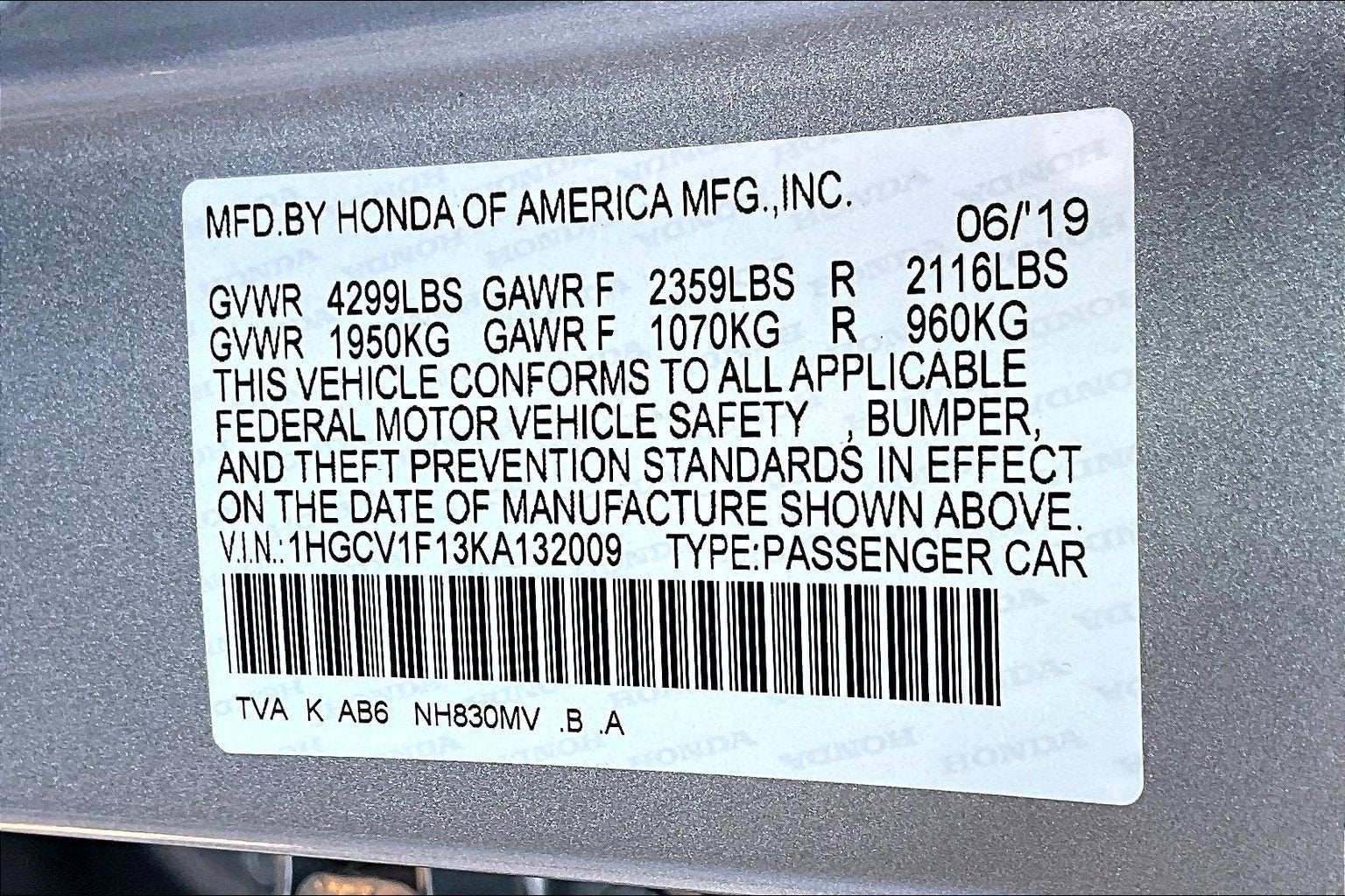 2019 Honda Accord Sedan LX 1.5T