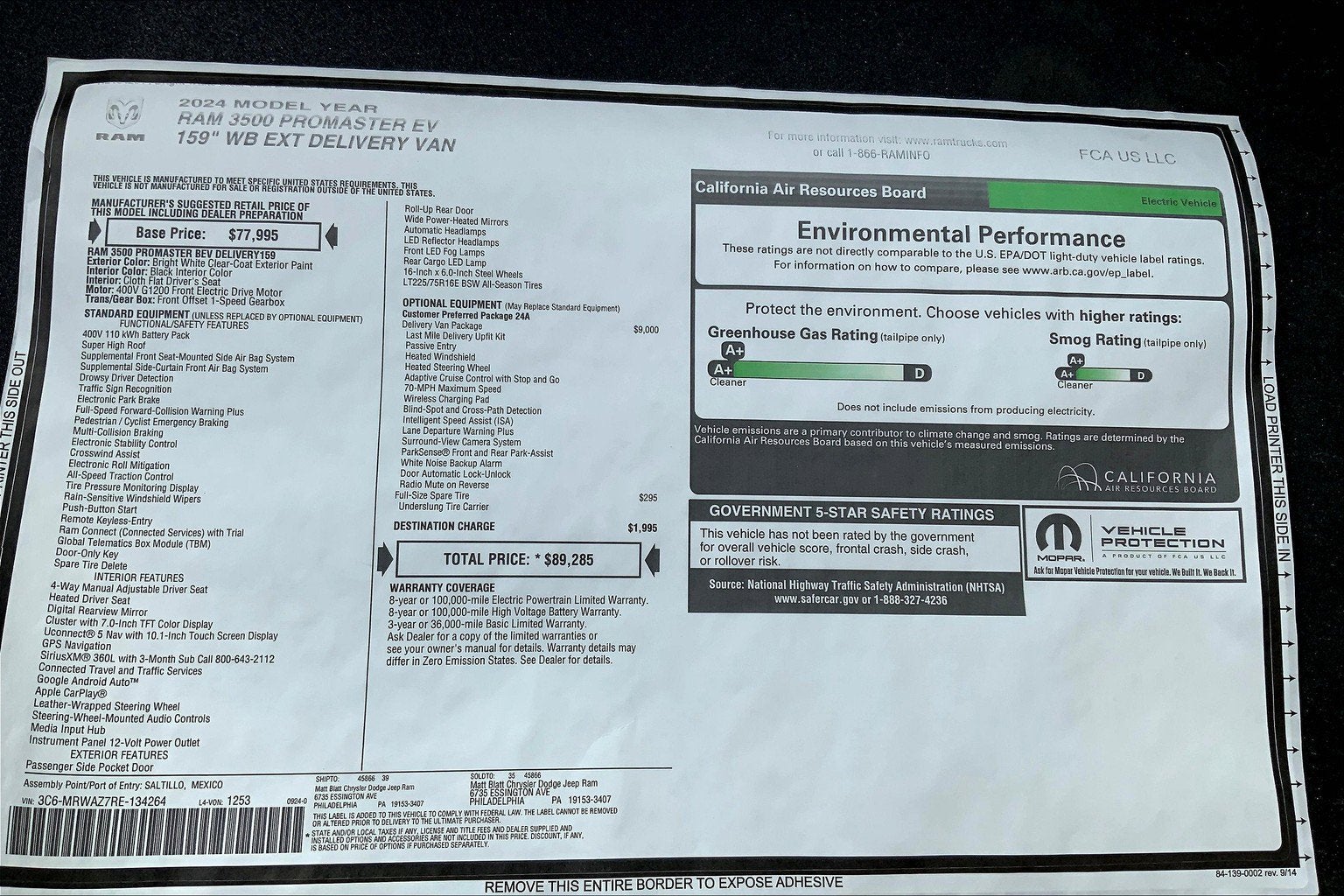 2024 RAM ProMaster Delivery Van BEV RAM PROMASTER EV SUPER HIGH ROOF 159” WB EXT